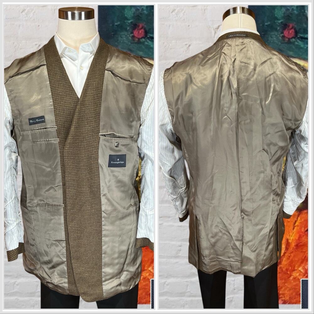 Ermenegildo Zegna 46L Green Brown Cashmere & Wool Sport Coat 3/2 Roll Flannel - Picture 7 of 14